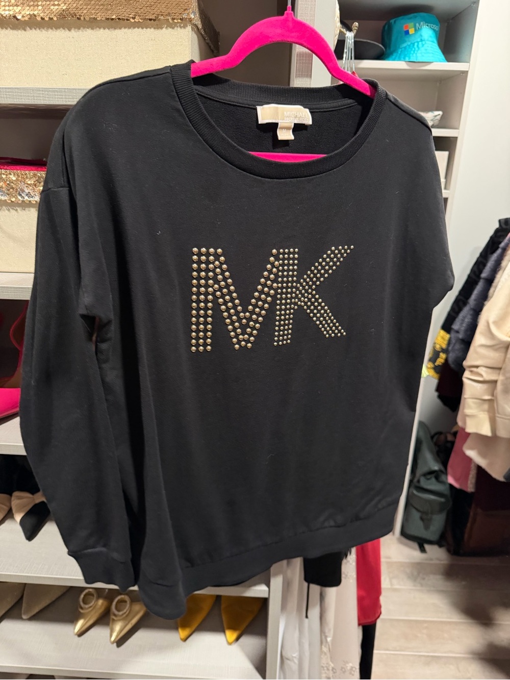 Michael Kors Black Sweatshirt with Gold Stud MK Logo